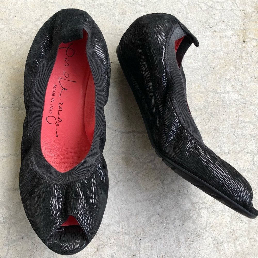 Pas de Rouge Black Nubuck Peep Toe Wedge Sandals Italian Comfort Shoes EU 39